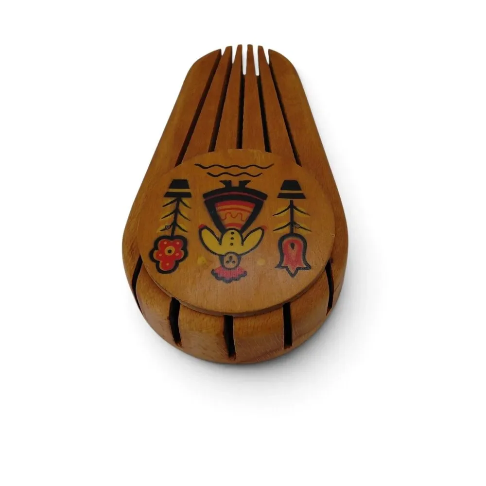 Vtg Mid Century Wooden Knife Block Wall Hanging Folk Art Yugoslavia Hand Painted